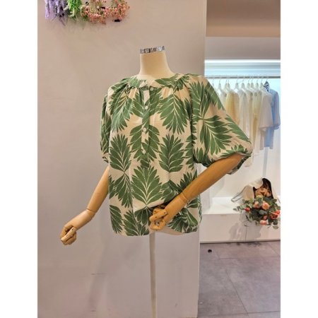 5부소매 야자잎 블라우스