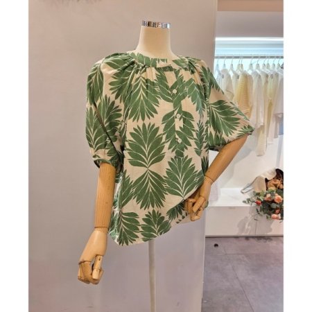 5부소매 야자잎 블라우스