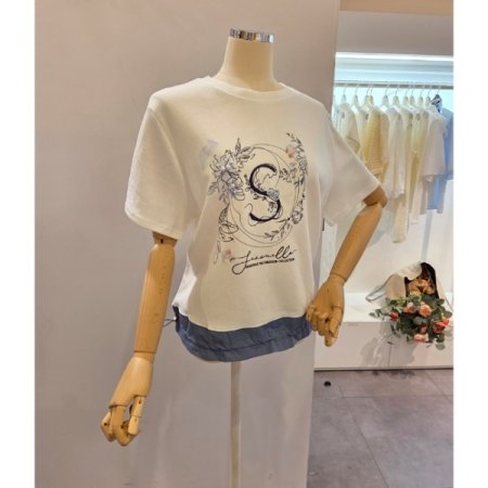 밑단 배색 스트링 티셔츠