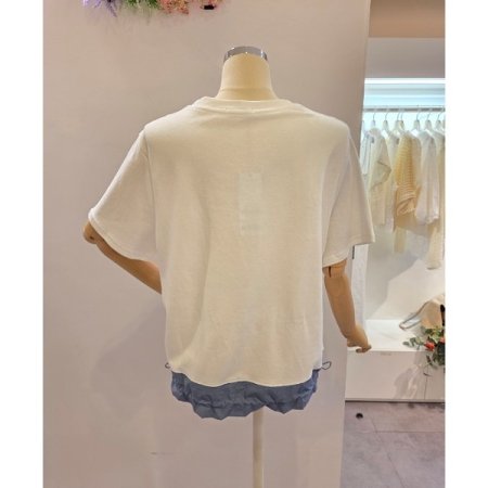 밑단 배색 스트링 티셔츠