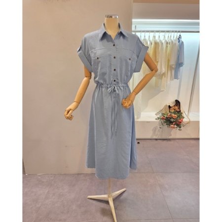 양포켓 허리 스트링 원피스