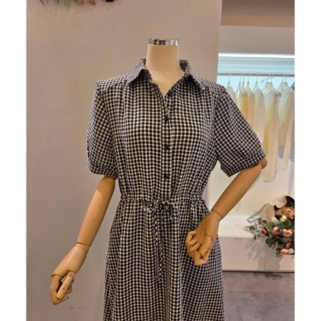 체크 스트링 원피스