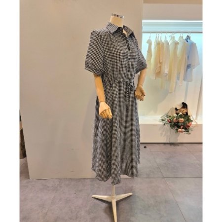 체크 스트링 원피스