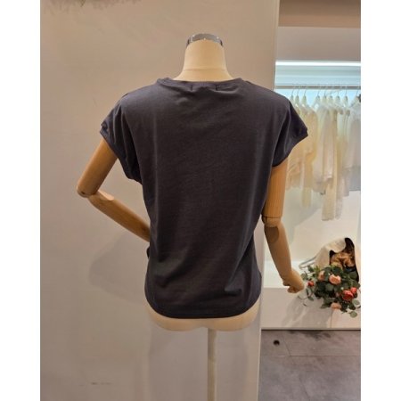 레터링 캡소매 라운드 티셔츠