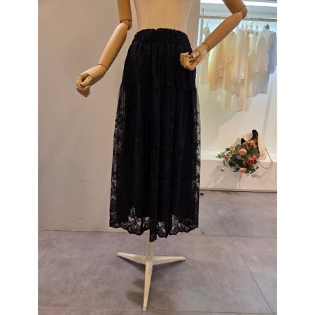 밴딩 꽃 레이스 스커트