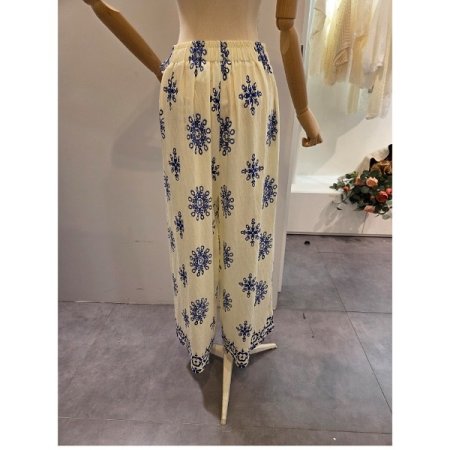 뒷 밴딩 패턴 와이드 팬츠