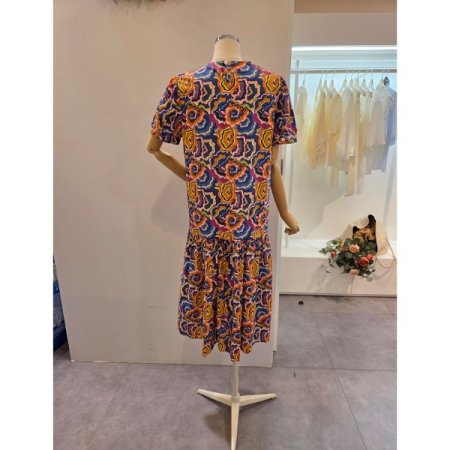 라운드넥 컬러풀 프린트 원피스