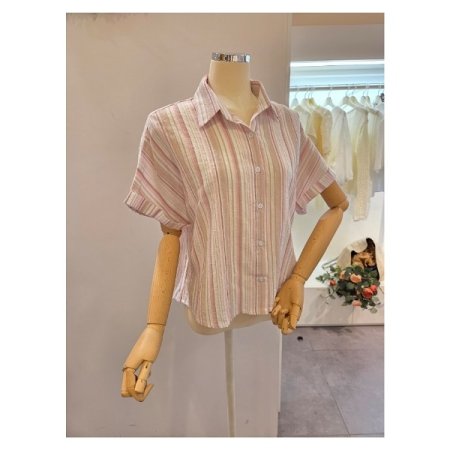 루즈핏 카라 줄지 셔츠