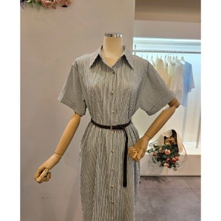 카라 스트라이프 벨트 원피스