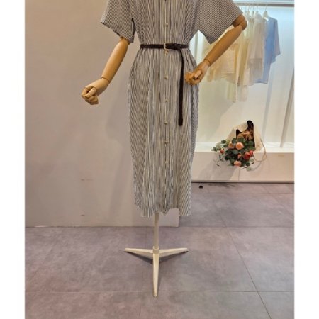 카라 스트라이프 벨트 원피스