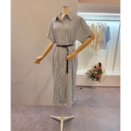 카라 스트라이프 벨트 원피스