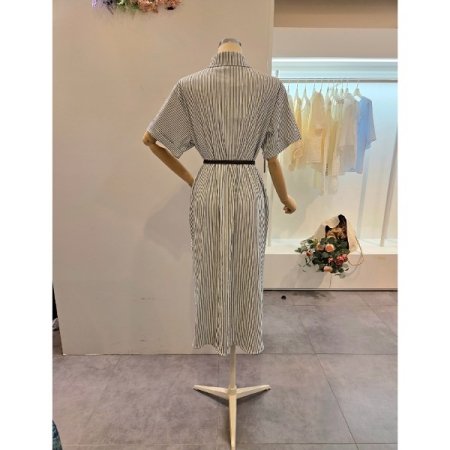 카라 스트라이프 벨트 원피스