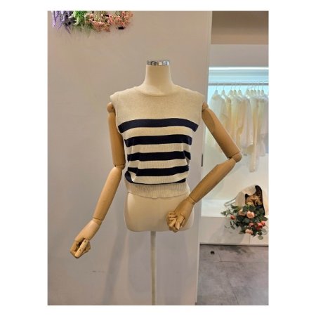 스트라이프 민소매 니트