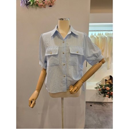 양 스트링 줄지 블라우스