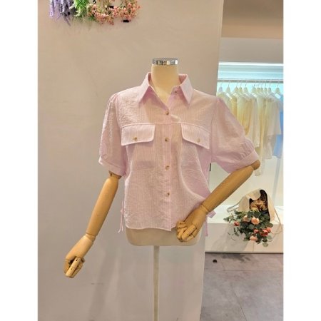 양 스트링 줄지 블라우스