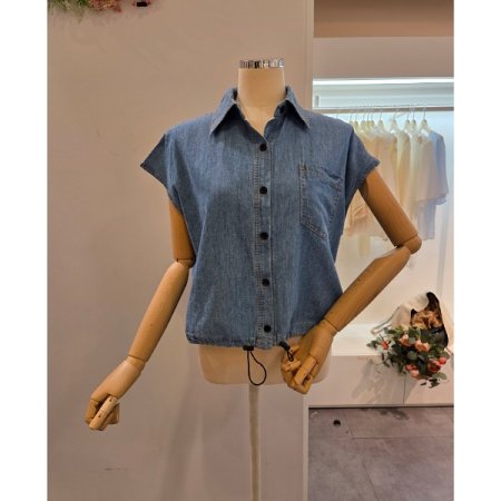 캡소매 데님 셔츠
