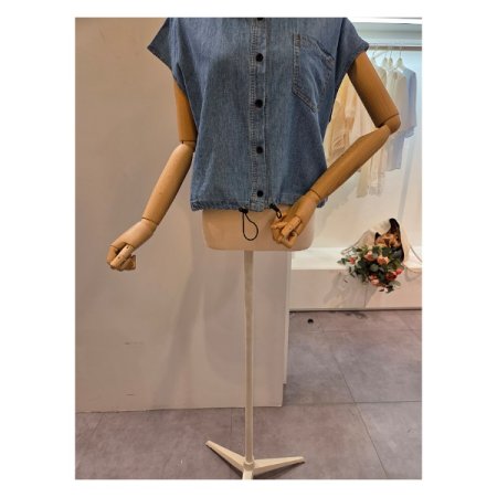 캡소매 데님 셔츠