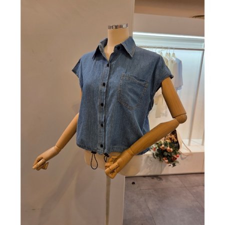 캡소매 데님 셔츠