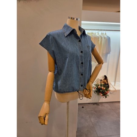 캡소매 데님 셔츠
