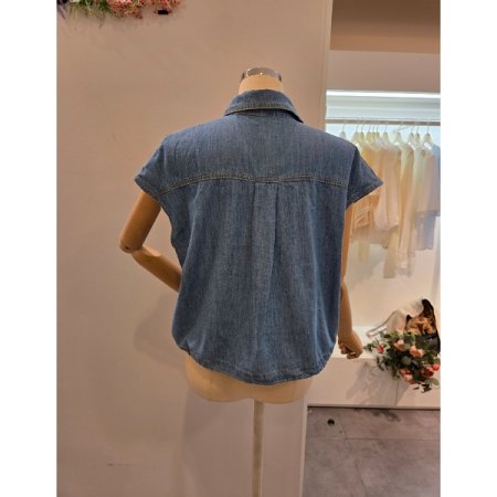 캡소매 데님 셔츠