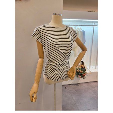 캡소매 언발 스트라이프 니트