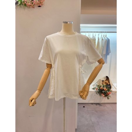 양 허리 끈 펀칭 티셔츠