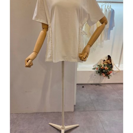 양 허리 끈 펀칭 티셔츠