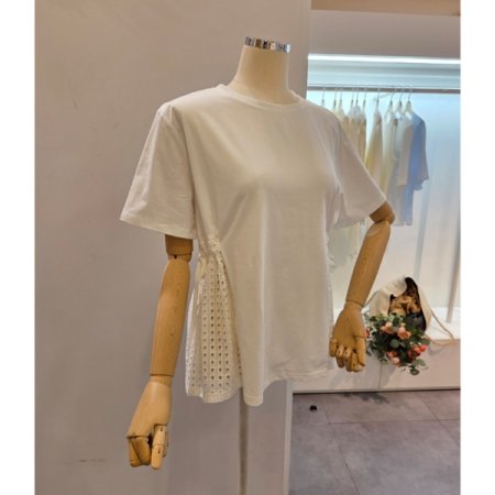 양 허리 끈 펀칭 티셔츠