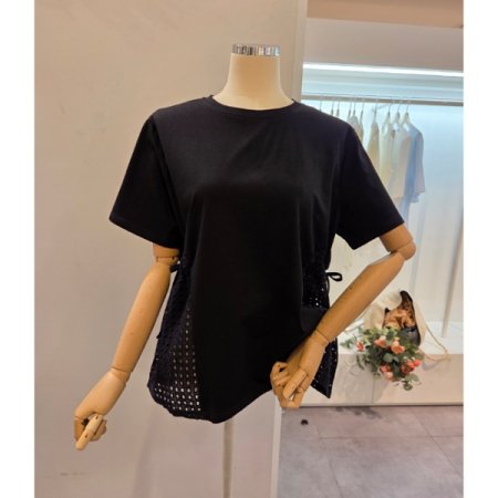 양 허리 끈 펀칭 티셔츠