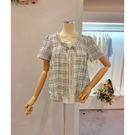 리본 체크 블라우스