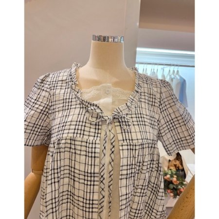 리본 체크 블라우스