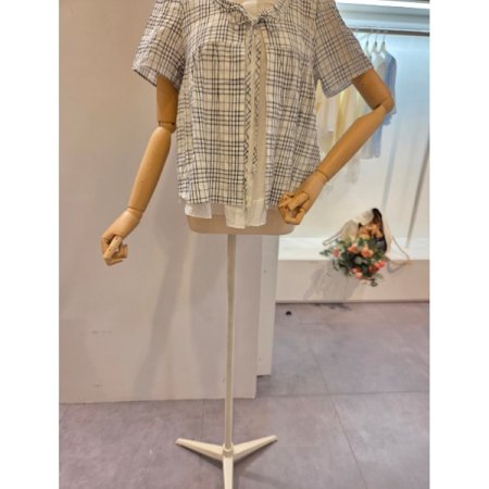 리본 체크 블라우스