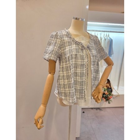 리본 체크 블라우스