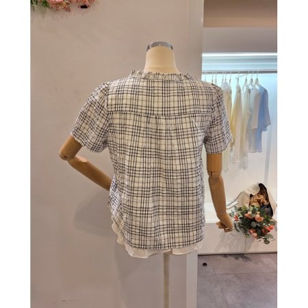 리본 체크 블라우스