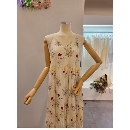 꽃 프린트 롱 끈 원피스