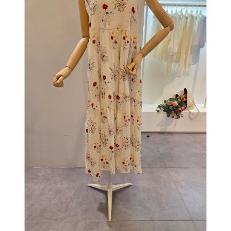 꽃 프린트 롱 끈 원피스