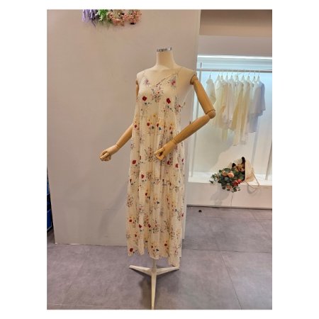 꽃 프린트 롱 끈 원피스