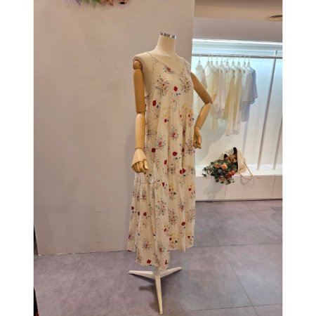 꽃 프린트 롱 끈 원피스