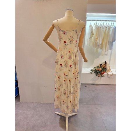 꽃 프린트 롱 끈 원피스