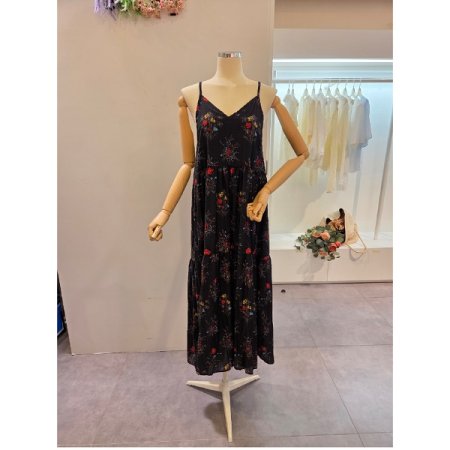 꽃 프린트 롱 끈 원피스