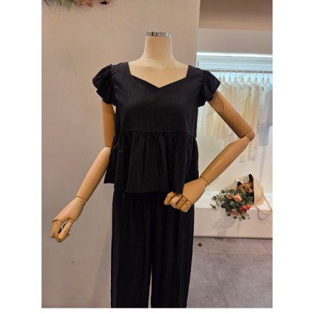 프릴소매 블라우스 와이드팬츠 세트