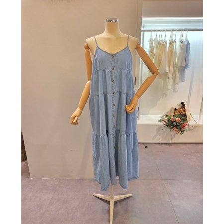 청 캉캉 끈 원피스