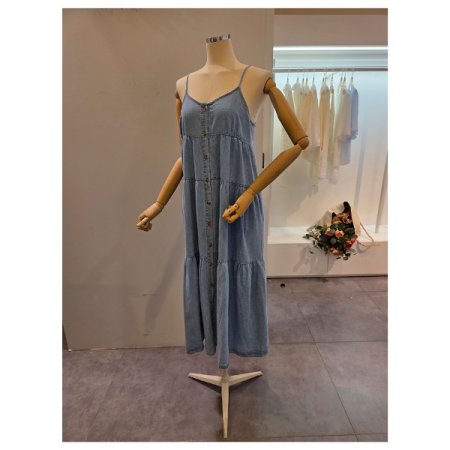 청 캉캉 끈 원피스