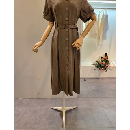 브이넥 벨티드 롱 원피스