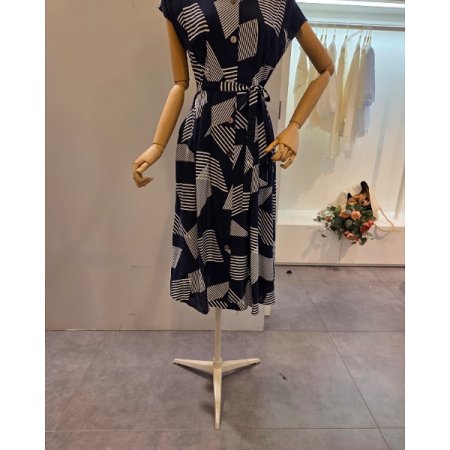 캡소매 허리 끈 롱 원피스