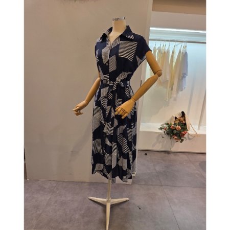 캡소매 허리 끈 롱 원피스