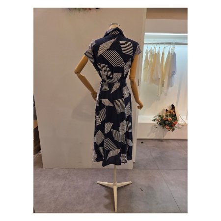 캡소매 허리 끈 롱 원피스