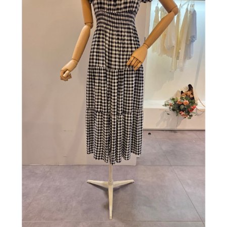 체크 허리 밴딩 원피스