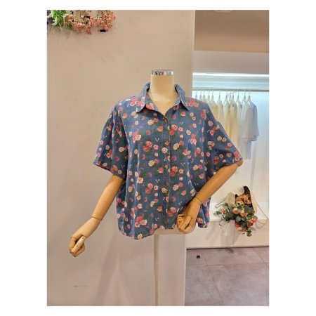 잔꽃 청 카라 셔츠