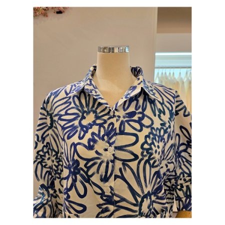 블루 플라워 카라 셔츠